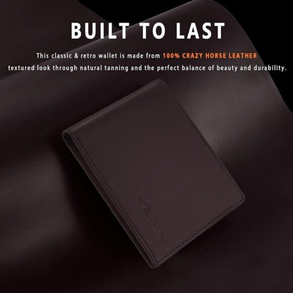 ⚡Travelambo Men Oil Wax Ochre Genuine Leather Handmade Bifold Stylish Wallets - Picture 2 of 9